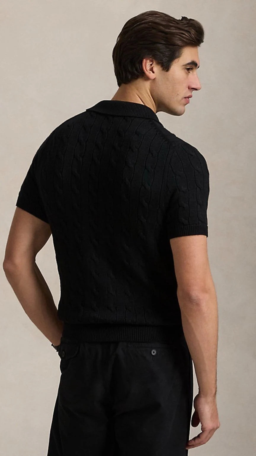 Imported RL Cable Knit Polo - Black
