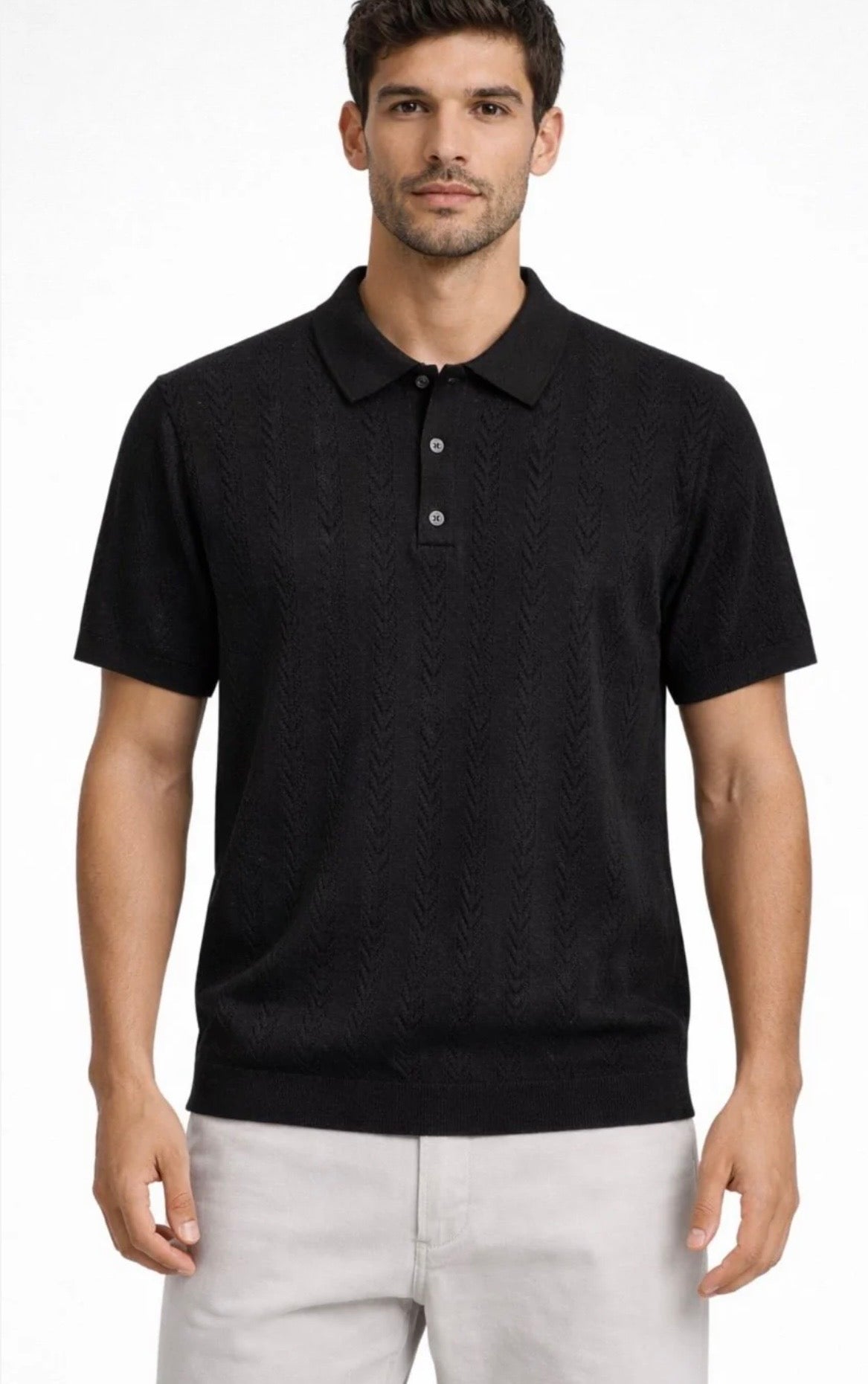 Zara Imported Knitted Polo - Knitted Black