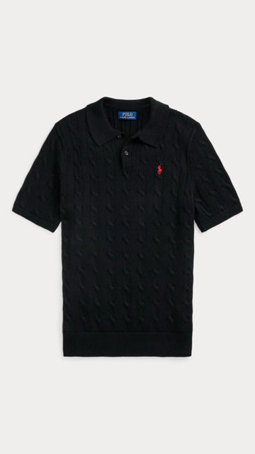 Imported RL Cable Knit Polo - Black