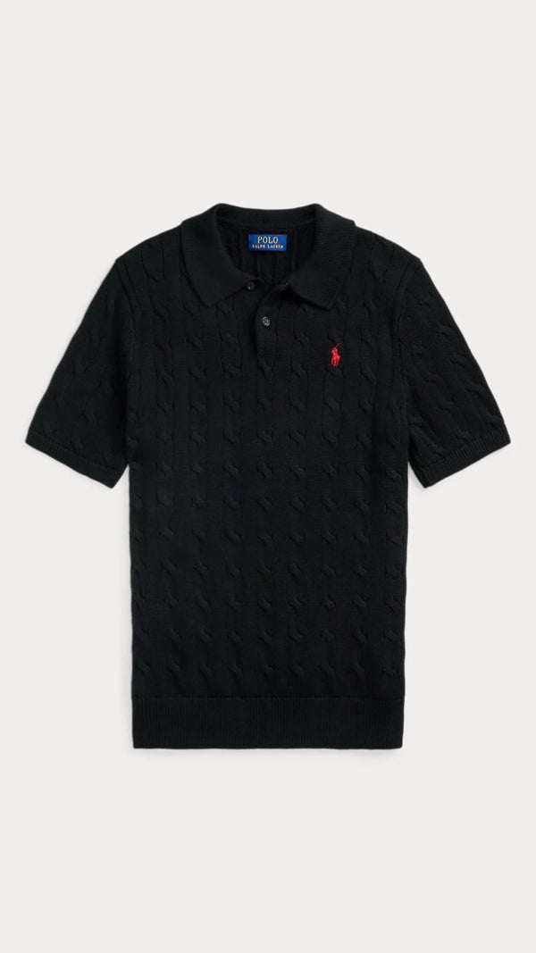 Imported RL Cable Knit Polo - Black