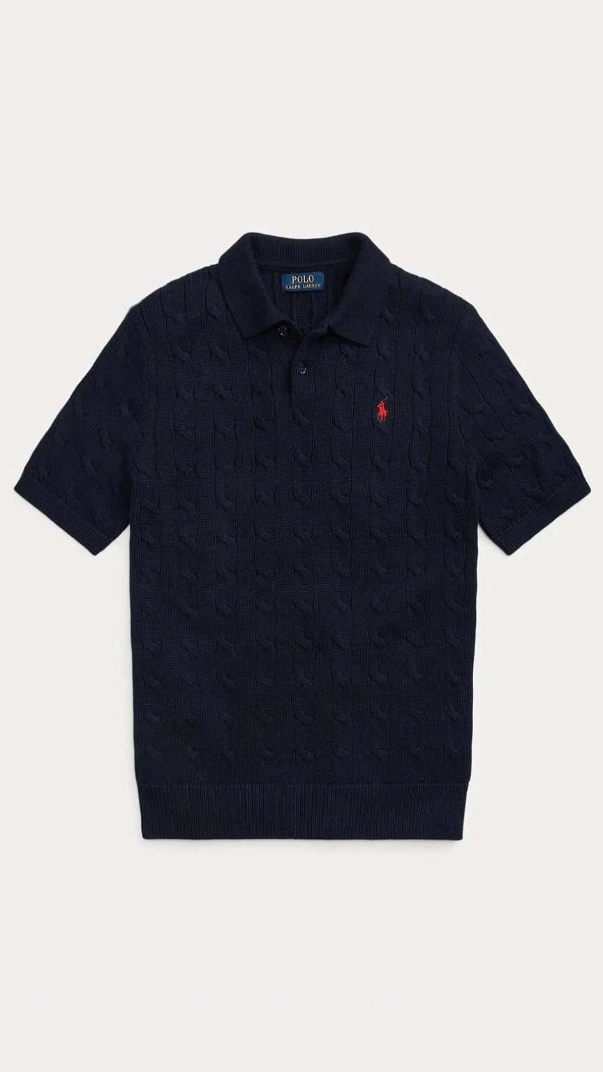 RL - Cable Knit Polo - Navy Blue