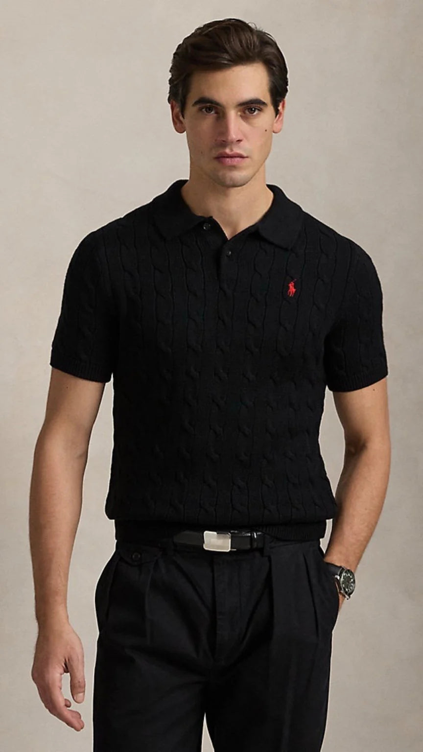 Imported RL Cable Knit Polo - Black