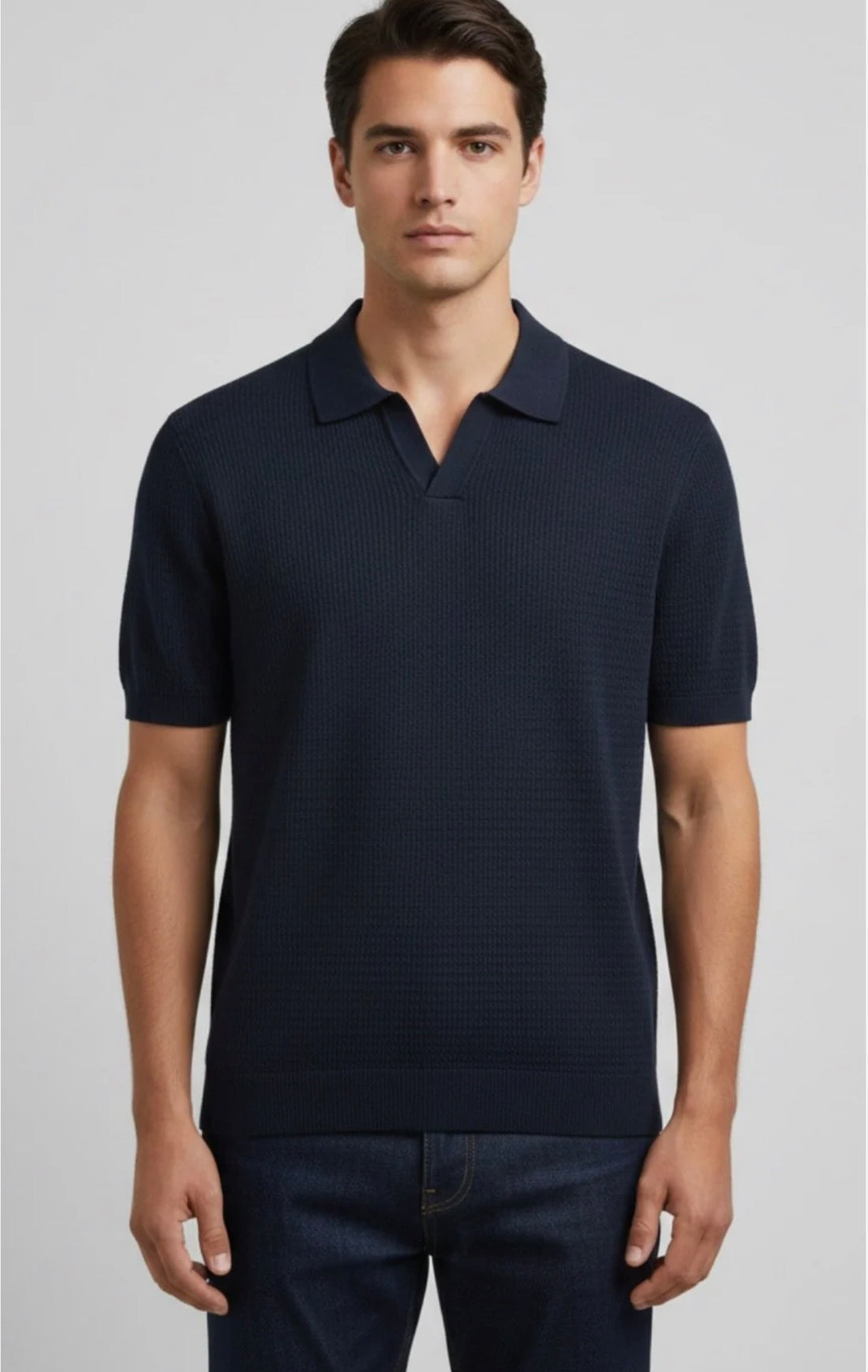 Zara Imported Knitted Polo - Navy Blue