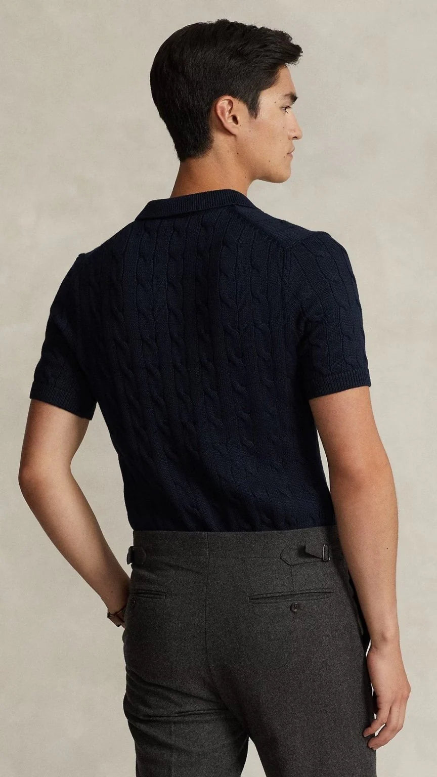 Imported RL Cable Knit Polo - Navy Blue