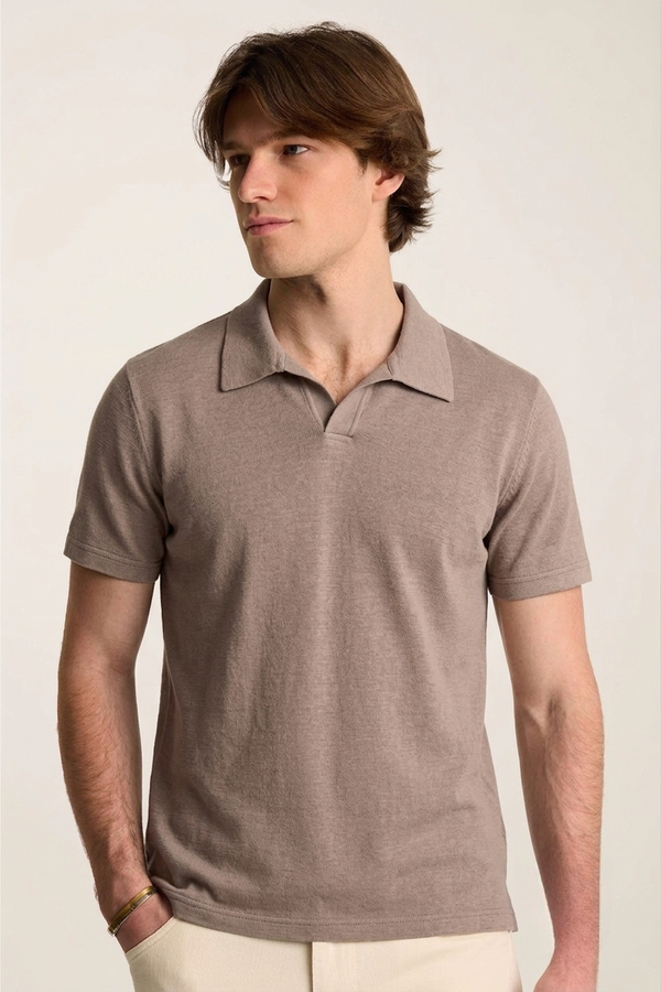 Zara Waffle Knit Polo - Warm Taupe