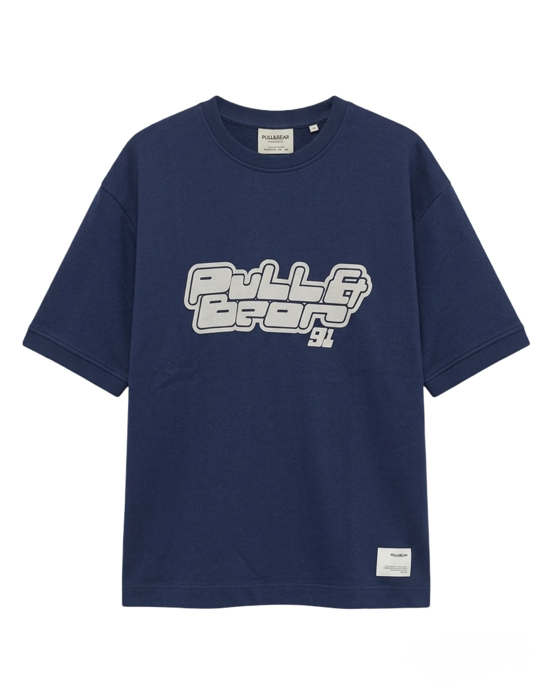 Pull&Bear (PB), Premium '91' Puff Streetwear T-Shirt- Navy