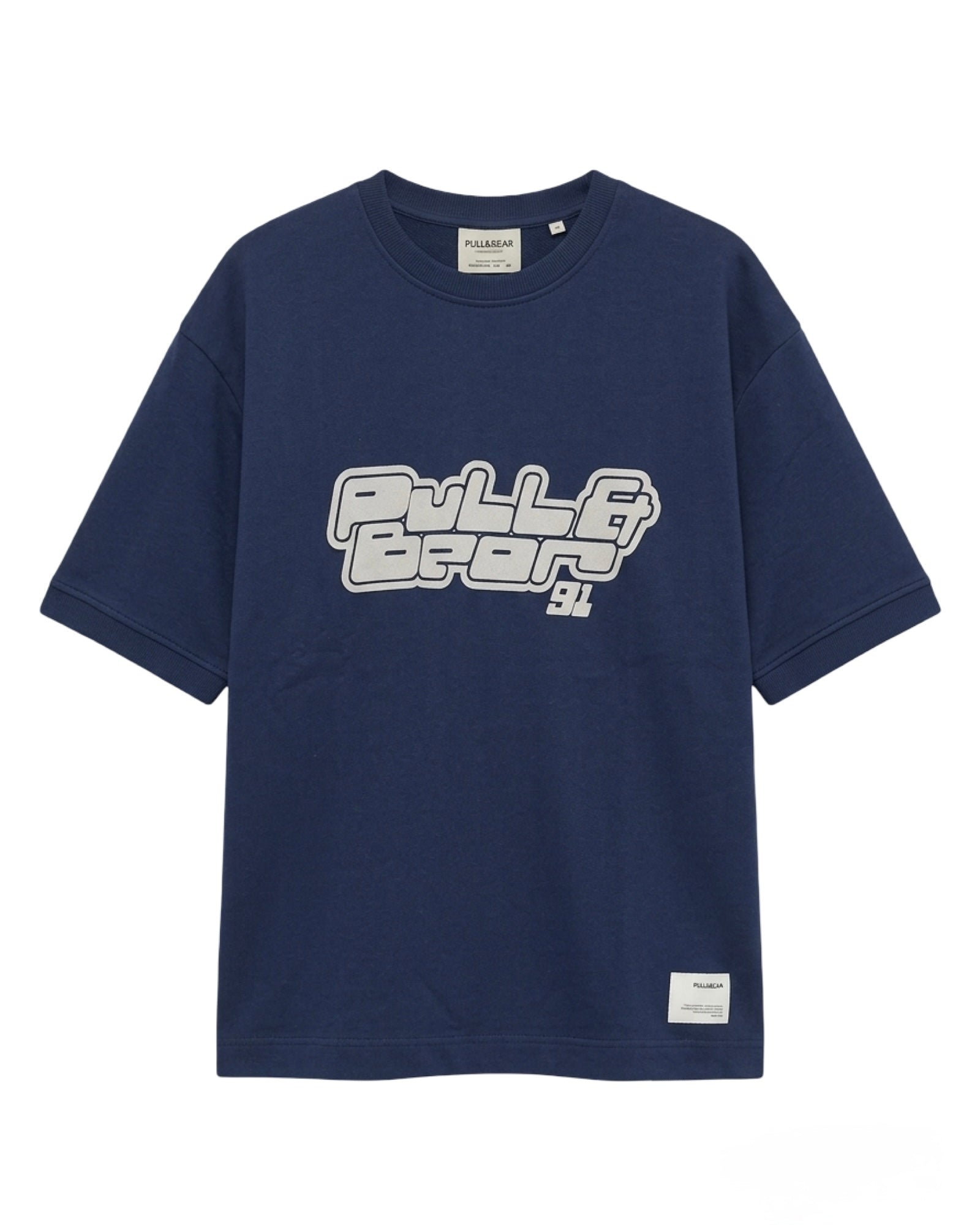 Pull&Bear (PB), Premium '91' Puff Streetwear T-Shirt- Navy