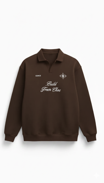 Pull&Bear (PB) Premium Unisex Graphic Polo Sweatshirt - Chocolate Brown