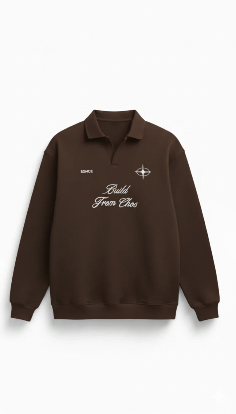 Pull&Bear (PB) Premium Unisex Graphic Polo Sweatshirt - Chocolate Brown