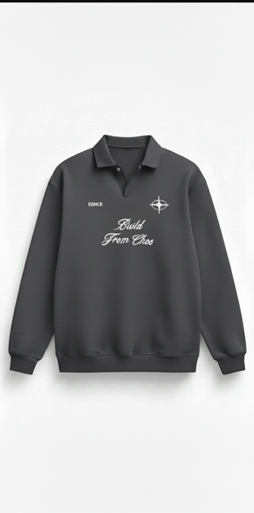 Pull&Bear (PB) Premium Unisex Graphic Polo Sweatshirt - Charcoal Gray