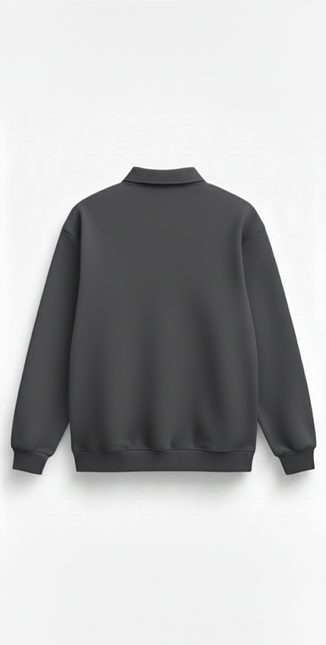 Pull&Bear (PB) Premium Unisex Graphic Polo Sweatshirt - Charcoal Gray