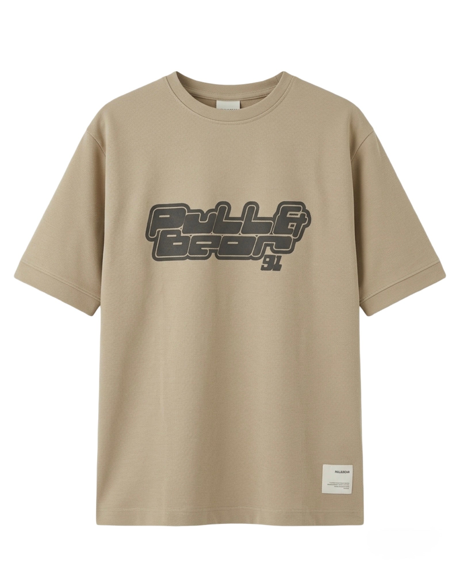 Pull&Bear (PB), Premium '91' Puff Streetwear T-shirt- Creme