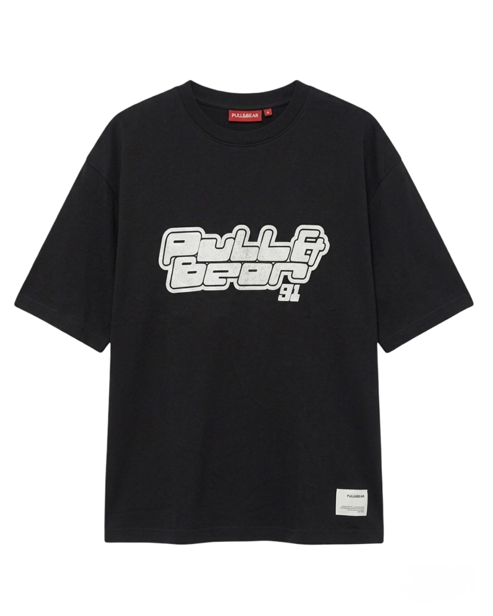 Pull&Bear (PB), Premium '91' Puff Streetwear T-Shirt - Jet Black