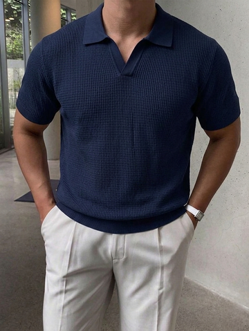 Zara Imported Knitted Polo - Navy Blue