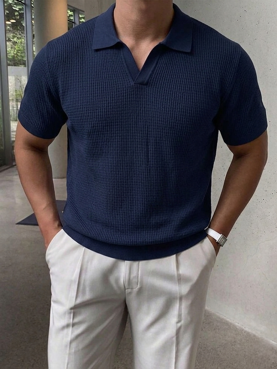 Zara Imported Knitted Polo - Navy Blue