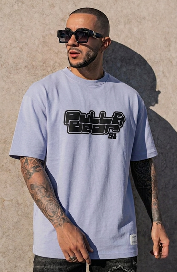 Pull&Bear (PB), Premium '91' Puff Streetwear T-Shirt- Lavender