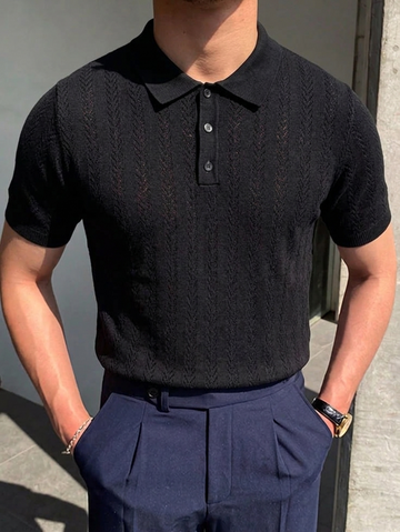 Zara Imported Knitted Polo - Knitted Black